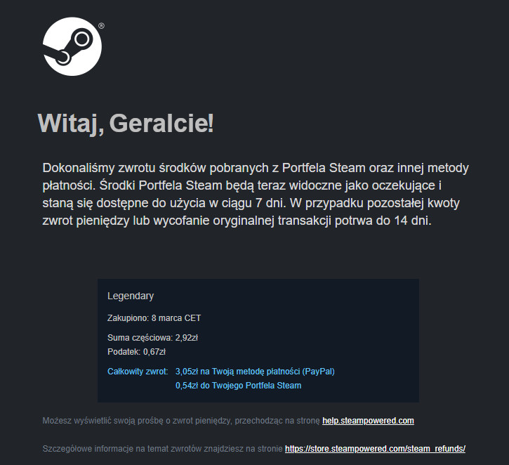 jak zwrócić grę Steam