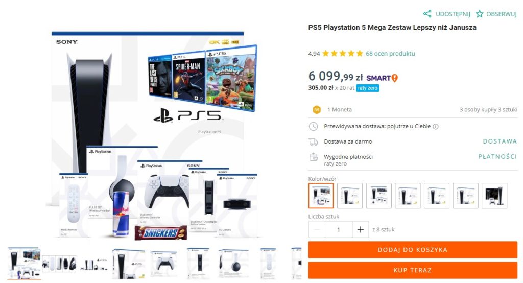 allegro ps5 oferta z redbullem i snickersem