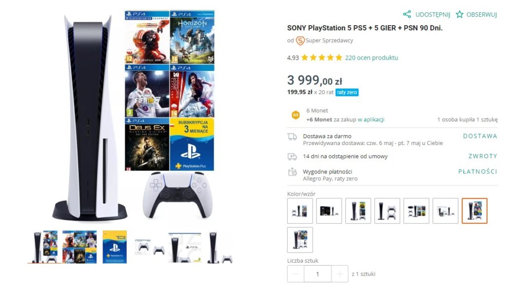 allegro ps5 oferta ze starymi grami