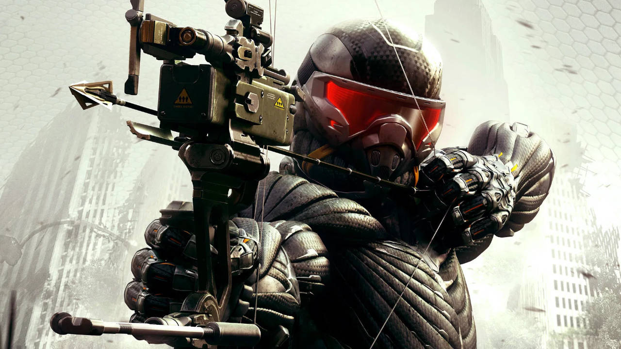 Crysis 3 - główny bohater gry naciąga cięciwę łuku