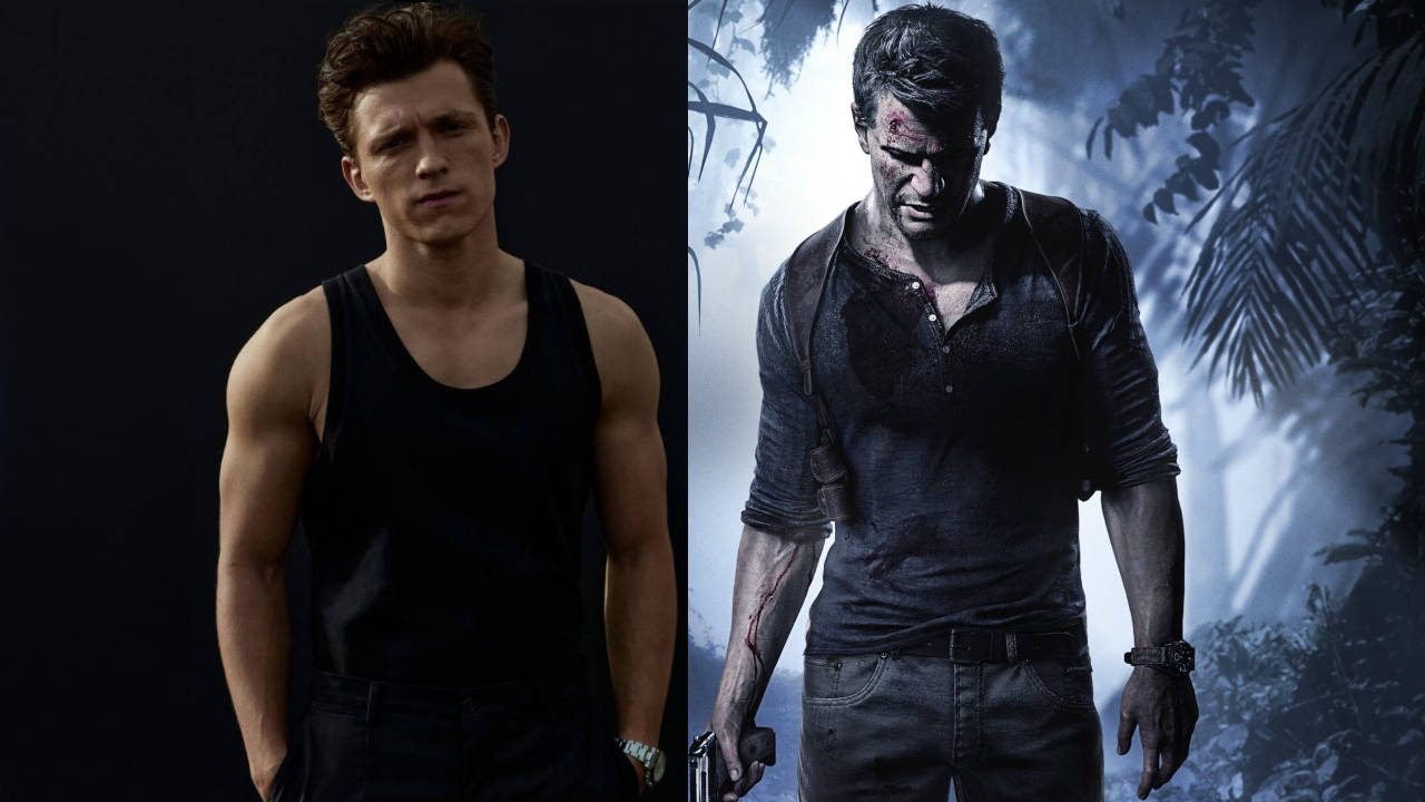 Film Uncharted - Tom Holland z lewej, Nathan Drake z prawej