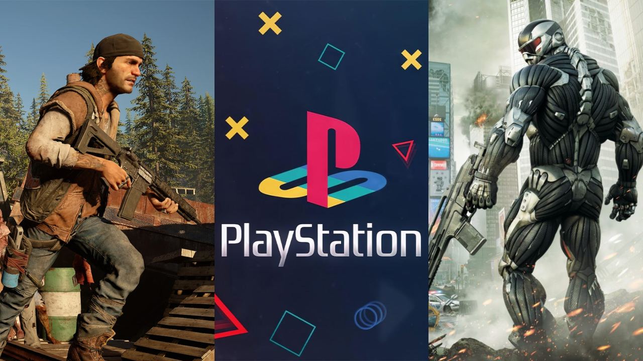 growe podsumowanie dnia - bohater z days gone z karabinem w ręce, logo playstation, bohater gier z cyklu crysis z karabinem w ręce