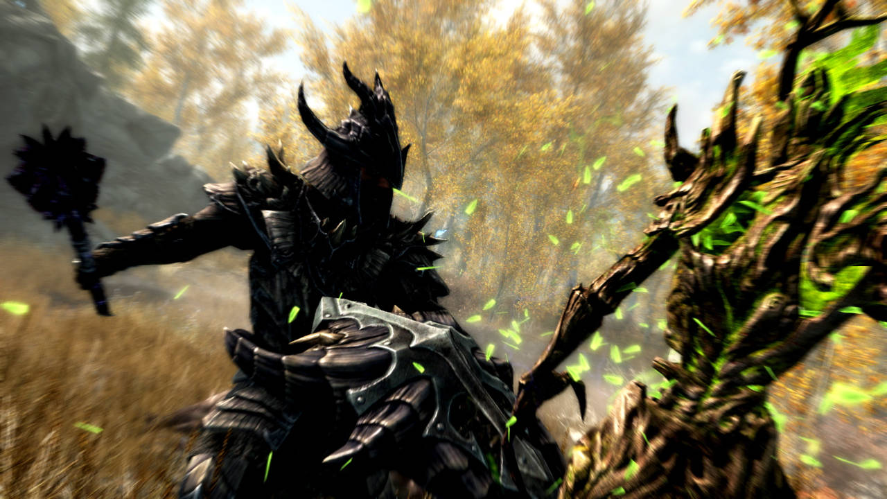 Skyrim - screen z gry przedstawiajacy walkę