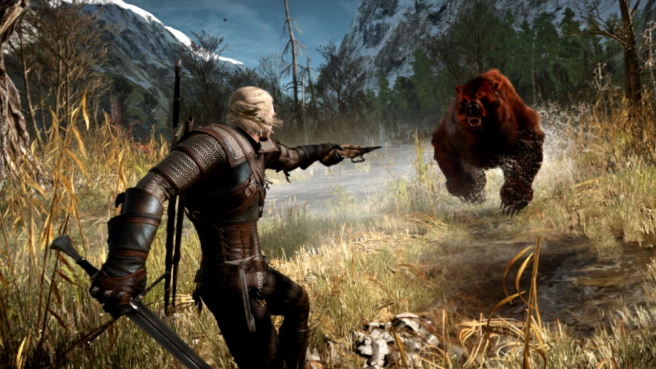 Wiedźmin 3 - Geralt bije się z niedźwiedziem