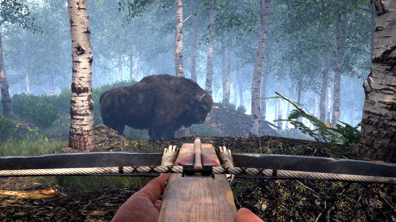 Chłop celuje z kuszy w Medieval Dynasty, które jest dostępne w Xbox Game Pass