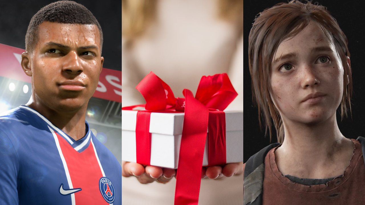 DoGRYwka - czarnoskóry piłkarz z FIFA 21, pani trzyma prezent, Ellie z The Last of Us