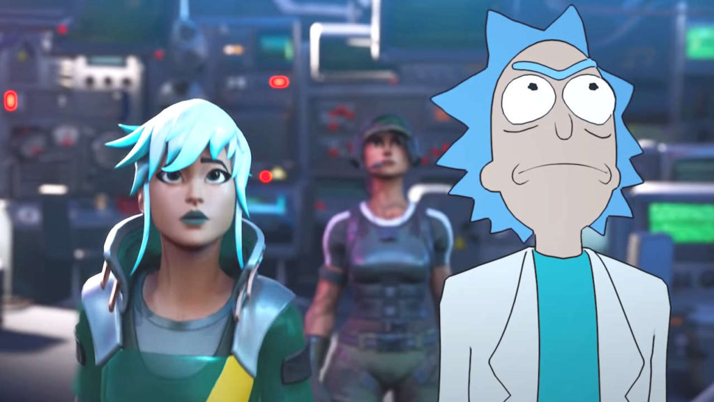 Rick z Rick and Morty obok postaci z Fortnite