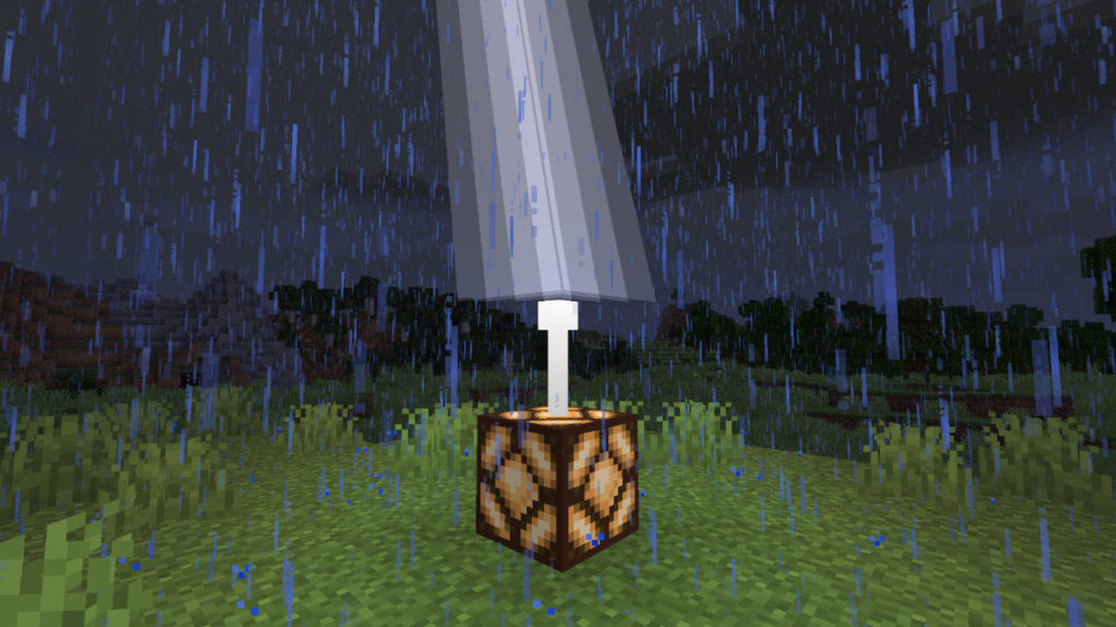 Miedź w Minecraft - piorun uderzył w piorunochron i zasila w ten sposób lampę