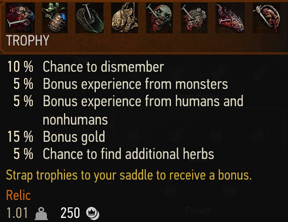 Wiedźmin 3 Dziki Gon - interfejs z ekwipunku modyfikacji jack of all trophies