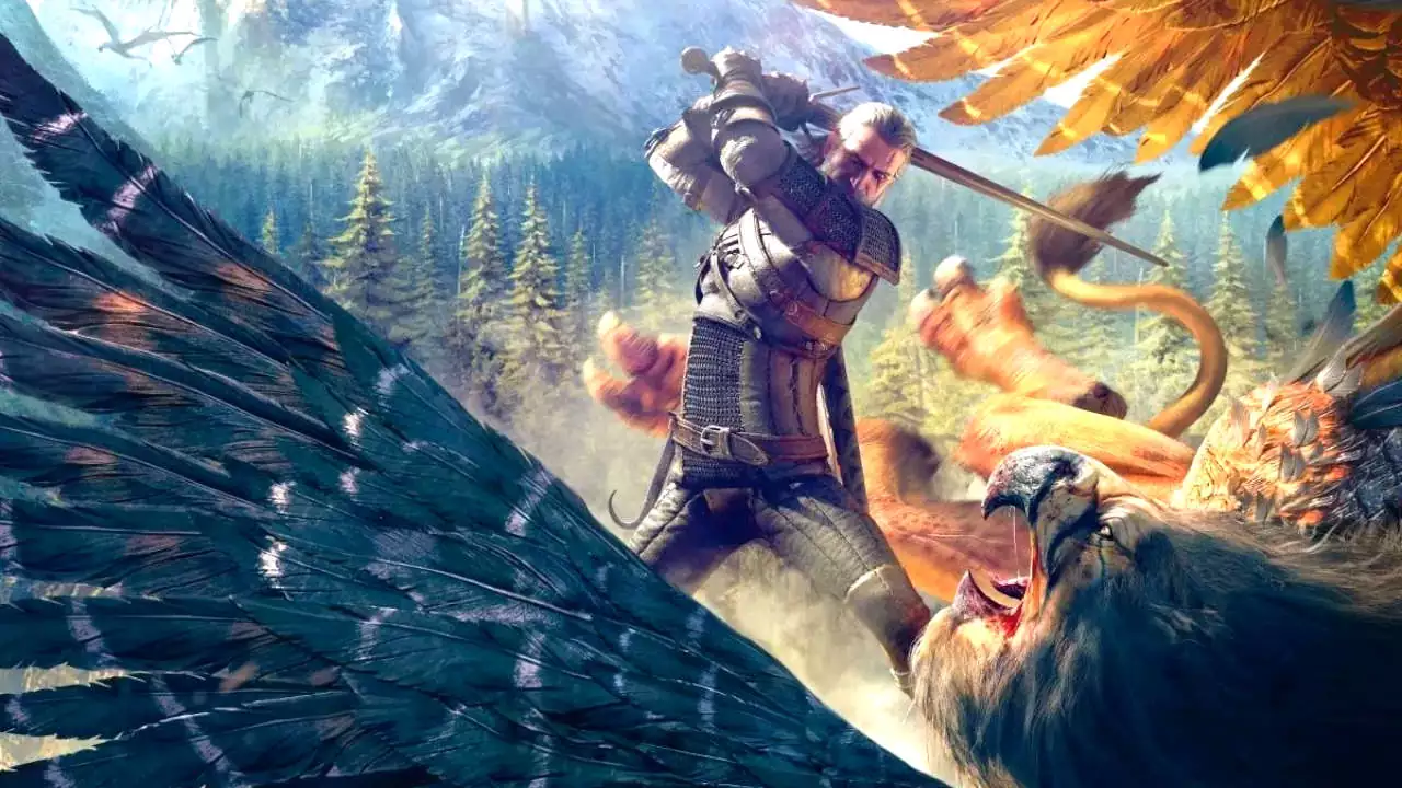 Wiedźmin 3 - Geralt walczy z gryfem