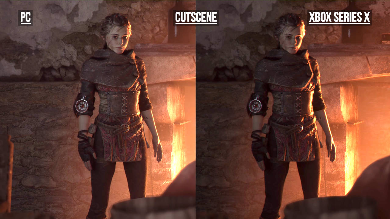 A Plague Tale Innocence - porównanie graficzne wersji PC i Xbox - bohaterka gry przy ognisku