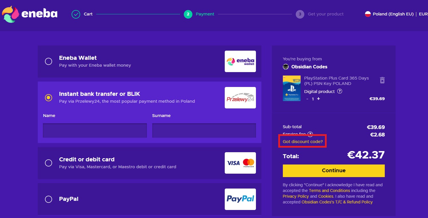 Eneba - desktop - doładowanie psn