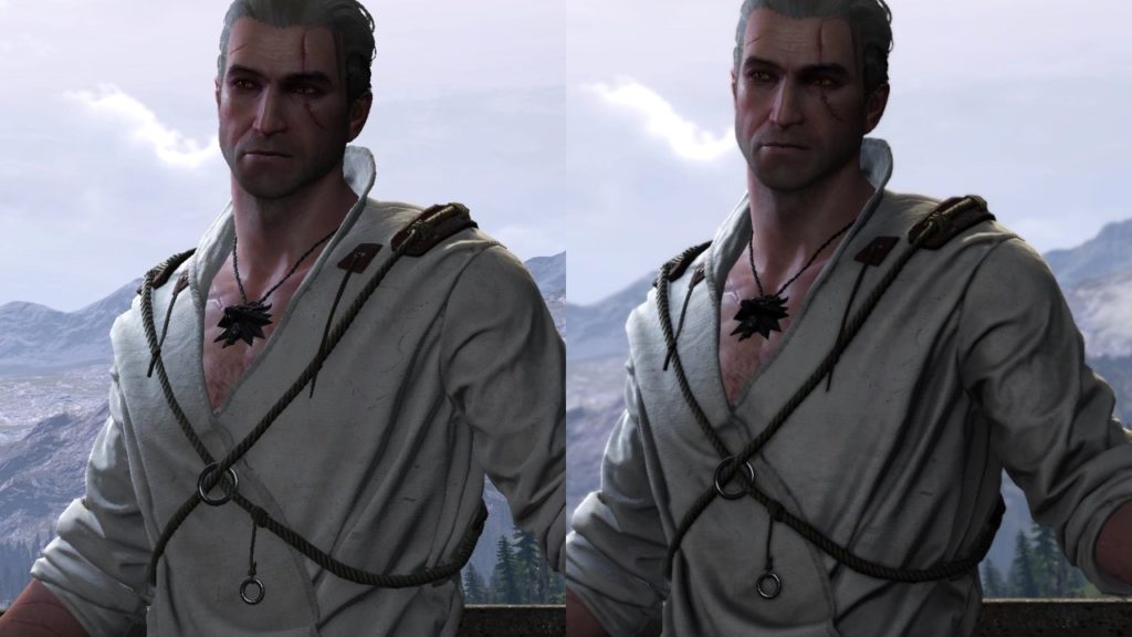 Wiedźmin 3 Dziki Gon - porównanie Geralta przed i po instalacji moda Cutscenes Graphics Enhanced