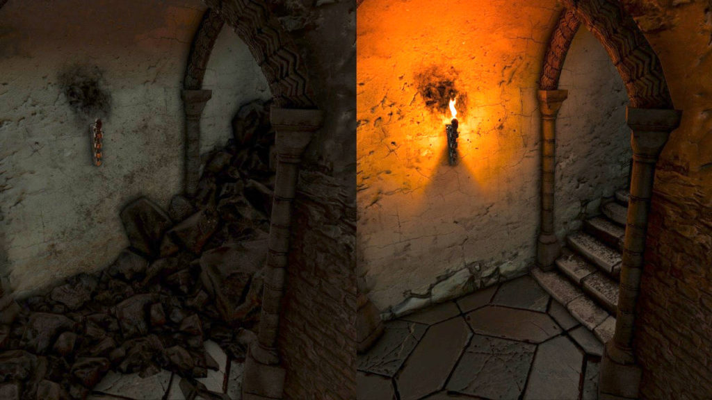 Wiedźmin 3 - porównanie przejścia do zbrojowni przed i po odgruzowaniu