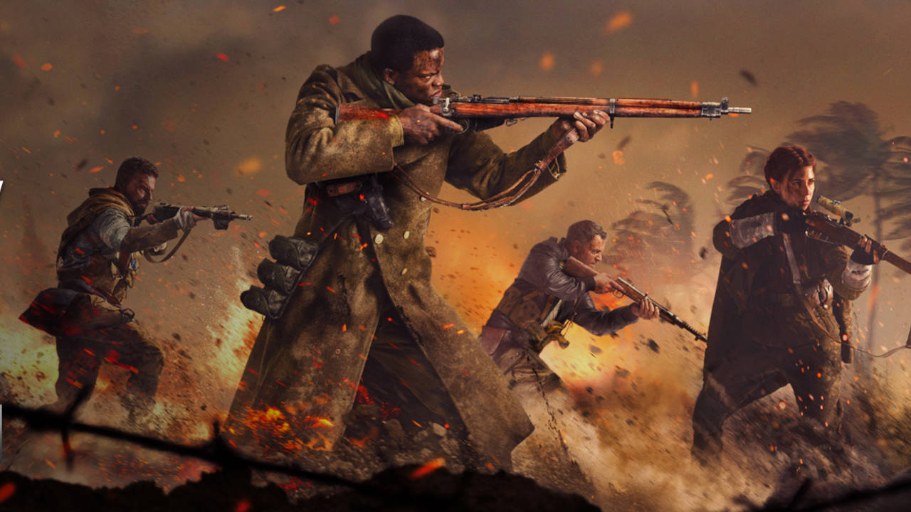 Call of Duty Vanguard - żołnierze strzelają na froncie w kłębach dymu i w ogniu