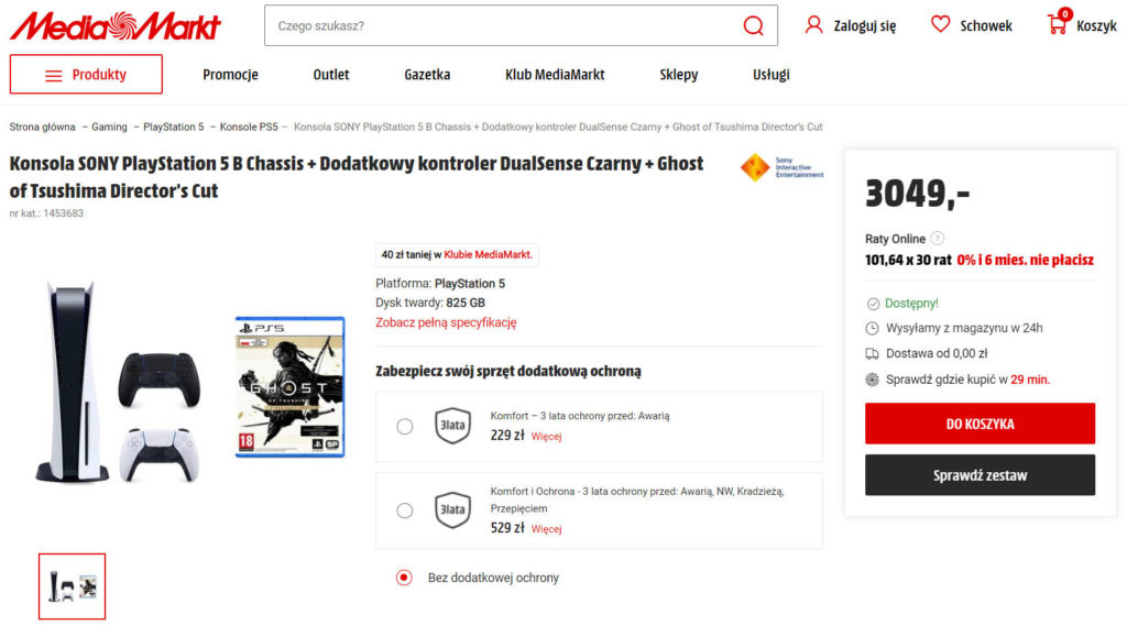 Media Markt PS5 B Chassis - screen z oferty sprzedaży
