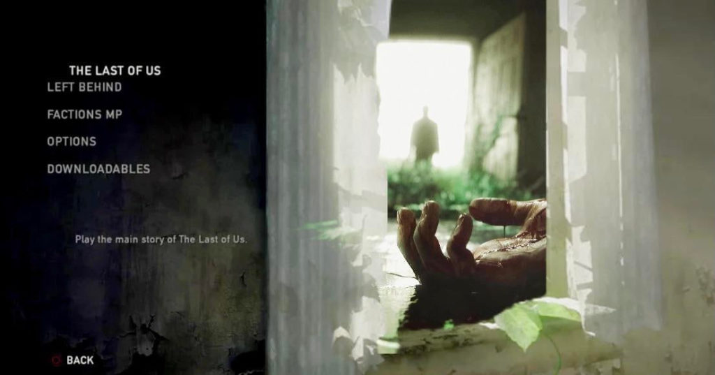 The Last of Us - grafika koncepcyjna nowego menu z widokiem na martwą dłoń i ludzką sylwetkę w oddali