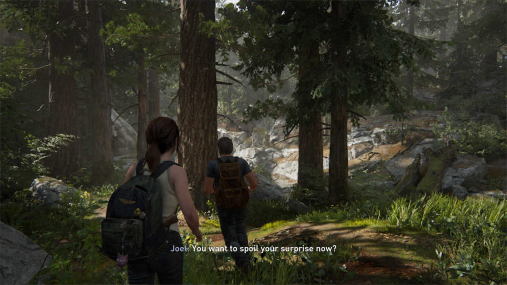 The Last of Us Part II - Joel prowadzi Ellie do niespodzianki urodzinowej w lesie