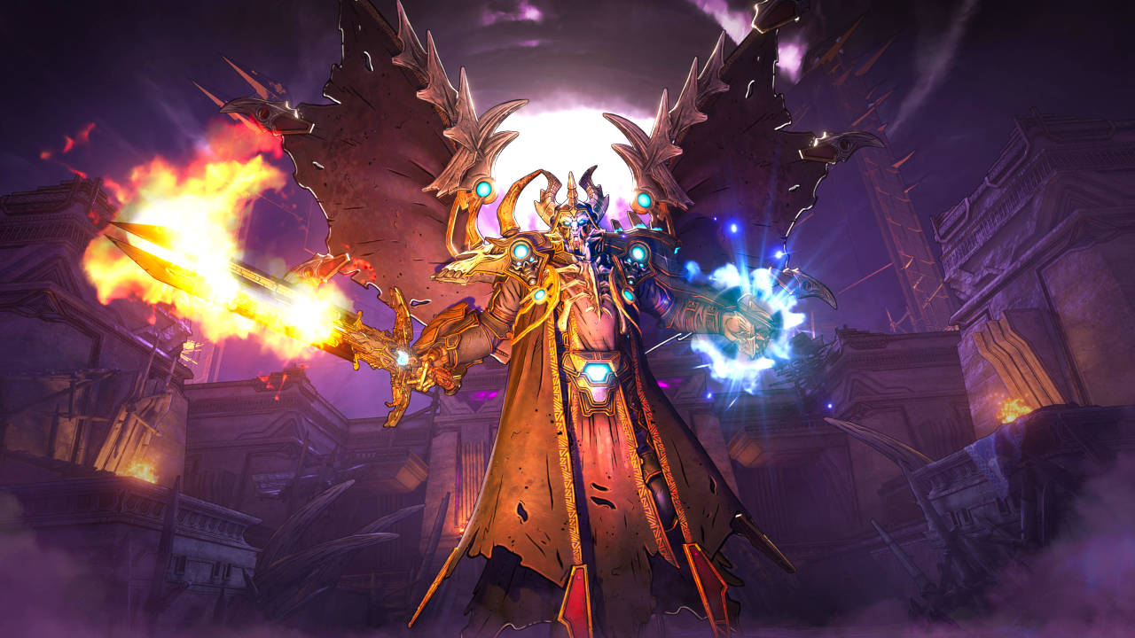 Boss z mieczem i skrzydłami z gry Tiny Tina's Wonderlands