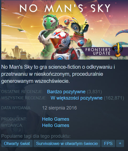 Karta produktu Steam No Man's Sky