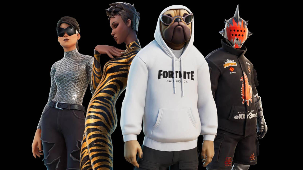 Nowe skiny w Fortnite - Balenciaga - czwórka bohaterów ubranych w ekskluzywne ciuchy