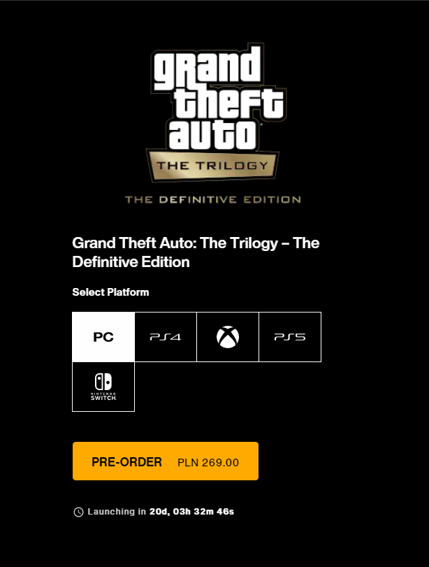GTA Trilogy The Definitive Edition na stronie Rockstar Games