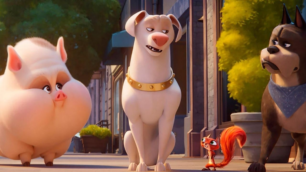 Świnka PB, pies Krypto, wiewiórka Chip i pies Ace z filmu DC Liga Super-Pets