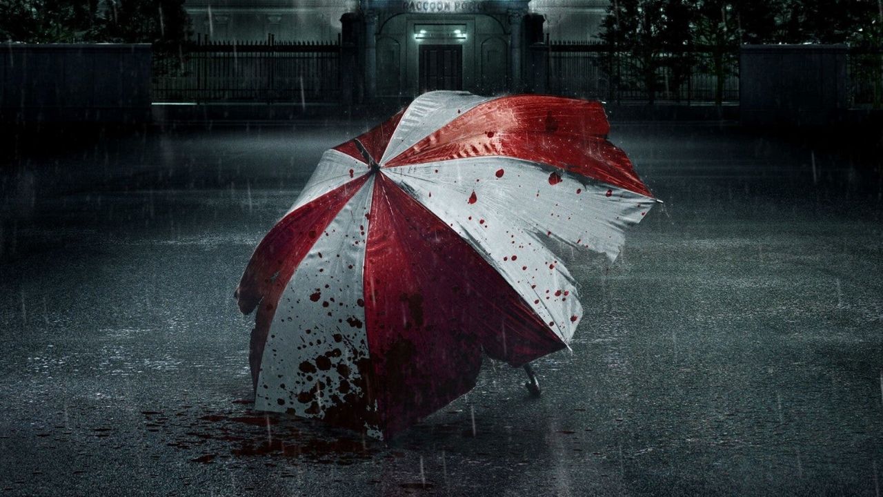 parasolka Umbrella Corporation na plakacie Resident Evil: Witajcie w Raccoon City