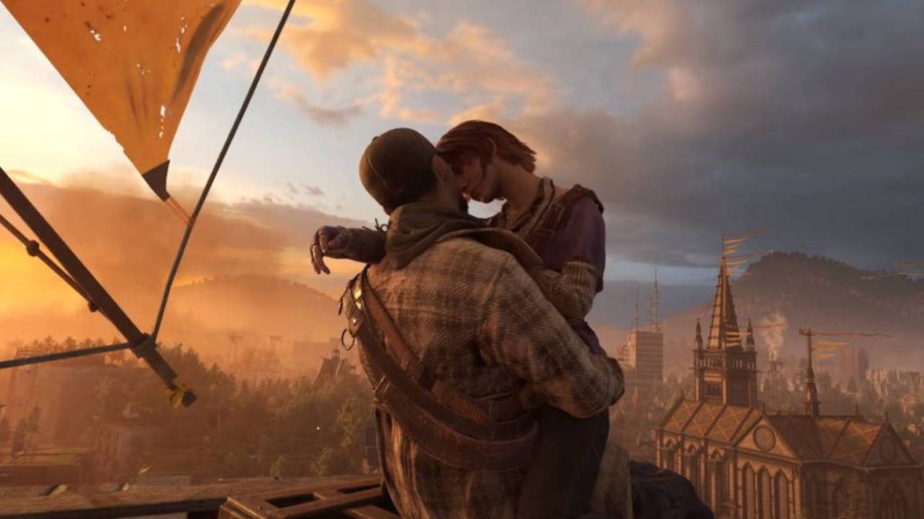 Dying Light 2 Stay Human - aplikacja randkowa - para całuje się