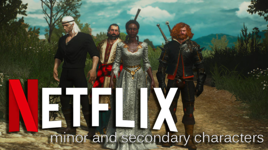 Wiedźmin 3 Dziki Gon mod - Netflix minor and secondary characters - Geralt, Myszowór, Fringilla Vigo, Lambert z twarzami z serialu Netflixa