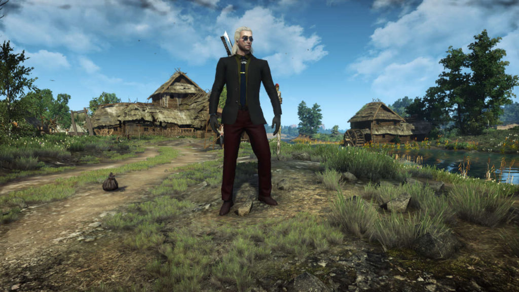 Wiedźmin 3 Dziki gon - mod Suit for Gentleman - Geralt stoi na pagórku w garniturze