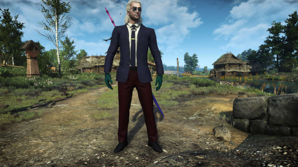 Wiedźmin 3 Dziki gon - mod Suit for Gentleman - Geralt stoi na pagórku w garniturze