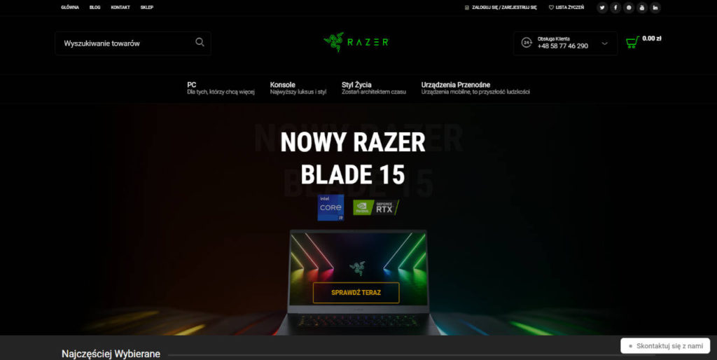 Zrzut ekranu z podrabianej strony Razer Polska