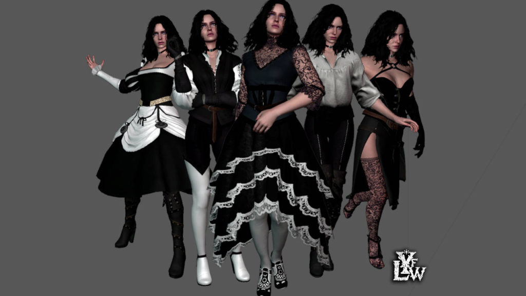Wiedźmin 3 Dziki Gon - mod - Yennefer's lore friendly wardrobe - Yennefer w różnych strojach