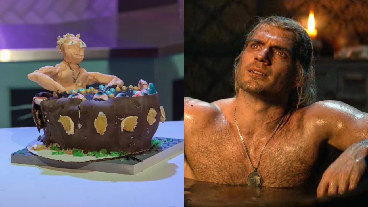 Wiedźmin w wannie jako ciasto w programie o gotowaniu