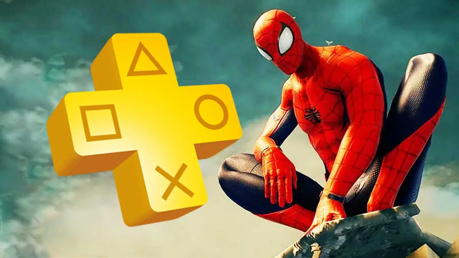 Spider Man - jeden z bohaterów gry Marvel's Midnight Suns. Obok niego logo PS Plus.