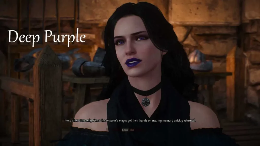 Wiedźmin 3 - Yennefer z ustami w kolorze Deep Purple.
