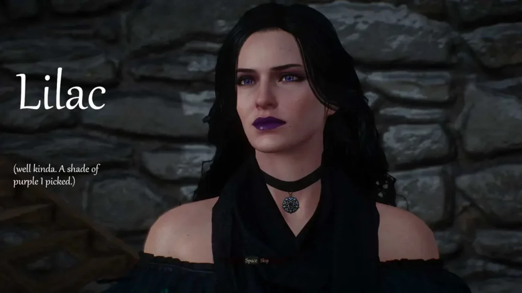 Wiedźmin 3 - Yennefer z ustami w kolorze Lilac.