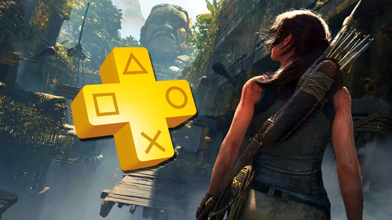 Tomb Raider - Lara Croft i logo PS Plus.