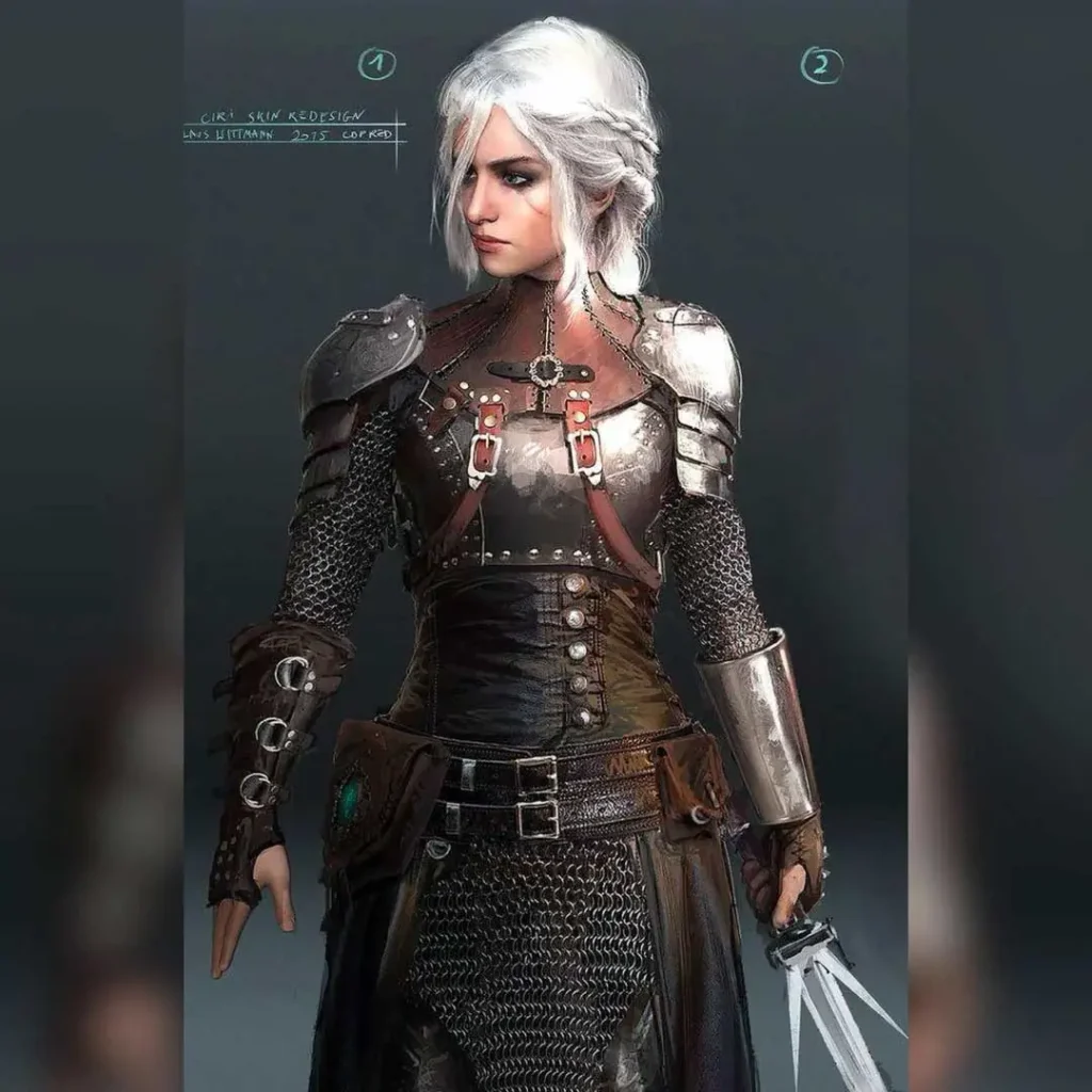 Ciri w pełnej zbroi. Grafika koncepcyjna autorstwa Klausa Wittmanna.