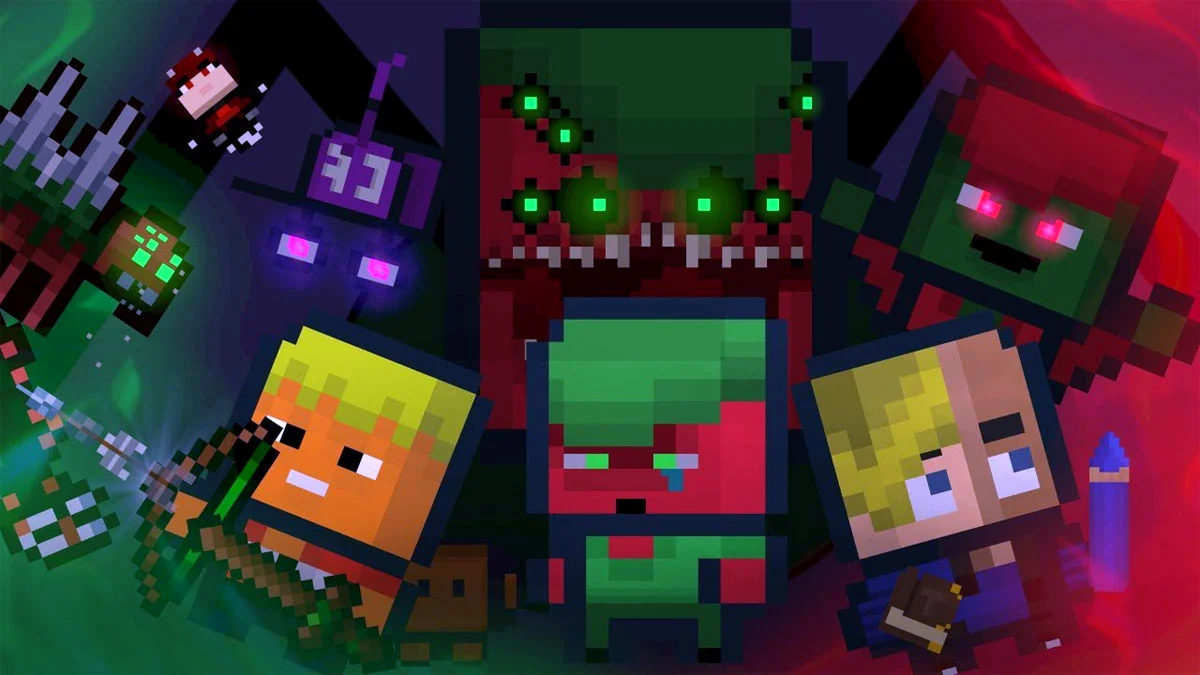 Grafika z darmowej gry na Steam - CEREBRUM Remastered. Przedstawia pikselowych bohaterów oraz ich wrogów.