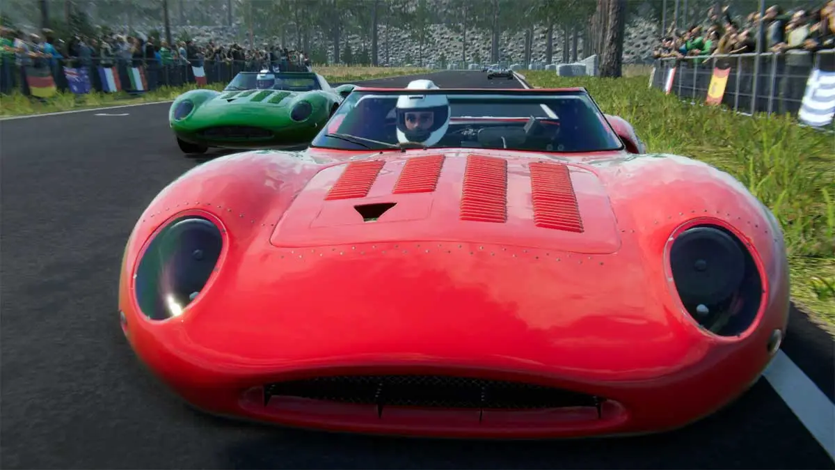 Screen z gry wyścigowej Hypercar Evolution 2025. To darmowa nowość na Steam. Na obrazku czerwony samochód.