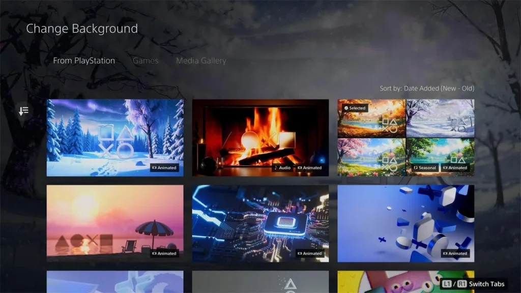 Grafika przedstawiająca różne tła z na PS5.