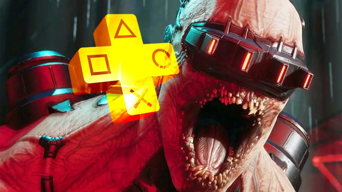 Screen z gry Killing Floor 3 oraz logo PS Plus. To jedna z gier, które były w ofercie Essential na grudzień.