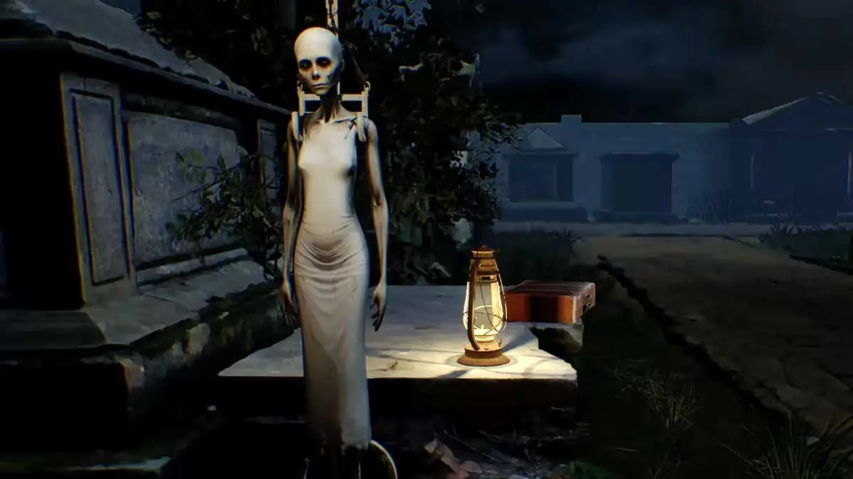 Sorrow’s Serenade - screen z gry. Przedstawia mroczną kobieca postać na cmentarzu.