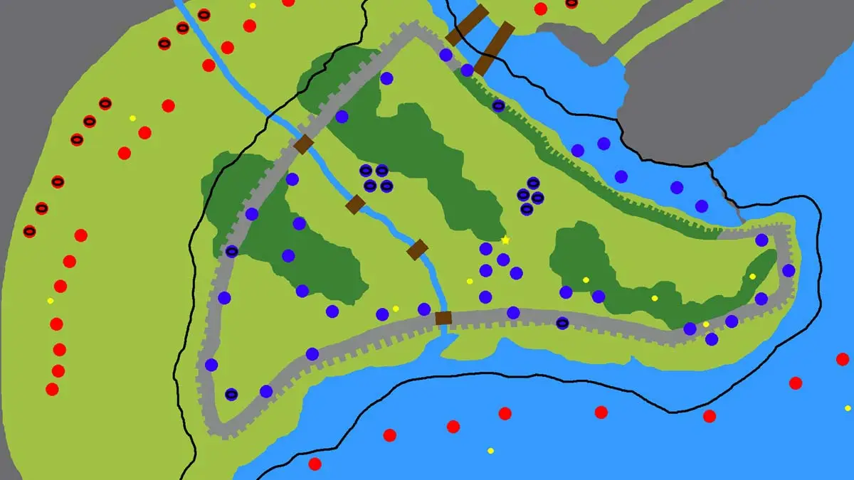 Screen z gry War of Dots. To darmowy RTS na Steam. Na obrazku rzut na mapę z rozmieszczonymi jednostkami.